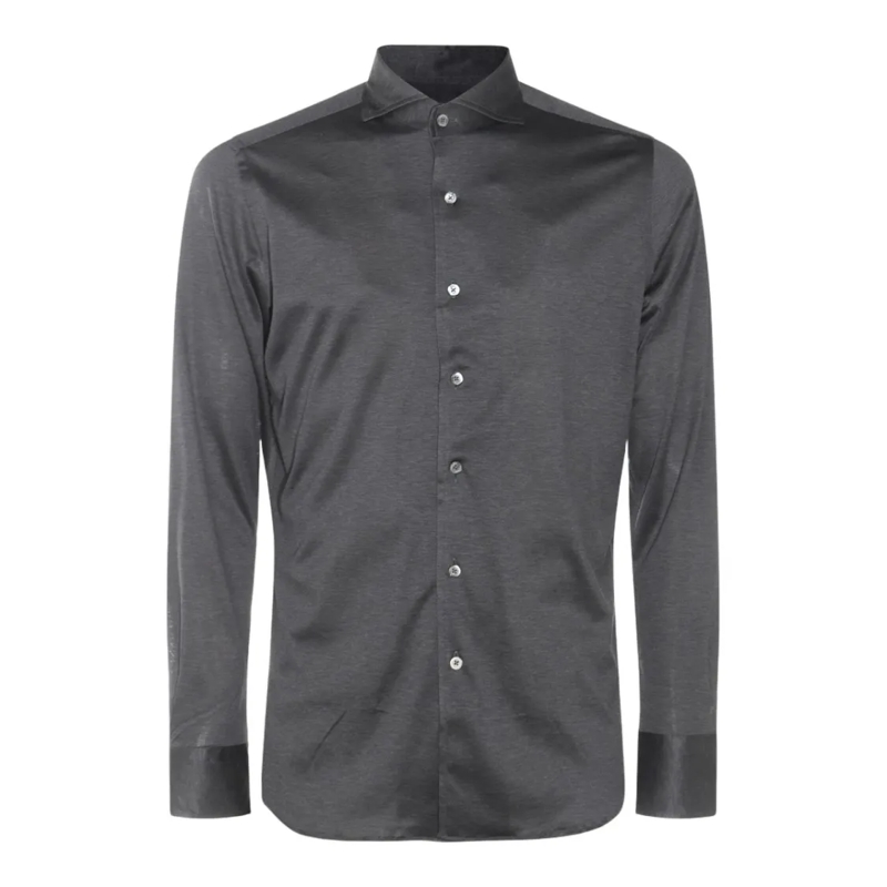 Canali Chemise Tailored Grey Long-Sleeved Shirt With Classic Coll Grey