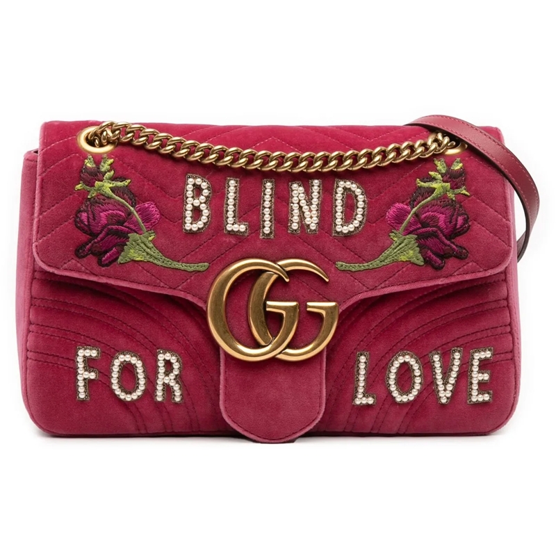 Gucci Schultertasche Large GG Marmont Matelasse Velvet Embroidered Blin rose