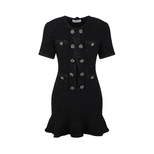 Self Portrait Mini-Kleider Knit Buttoned Mini Dress Black