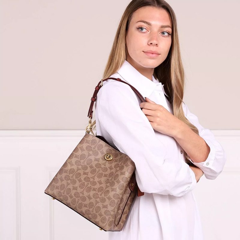 Coach Bucket Bag Coated Canvas Signature Willow Bucket Bag 21 Tan Rust(Image 2)