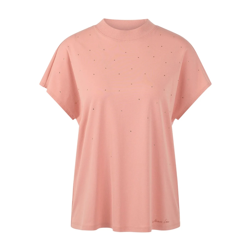 Marc Cain Legeres Oberteil T-Shirt mit Schmuckdetails Rosa