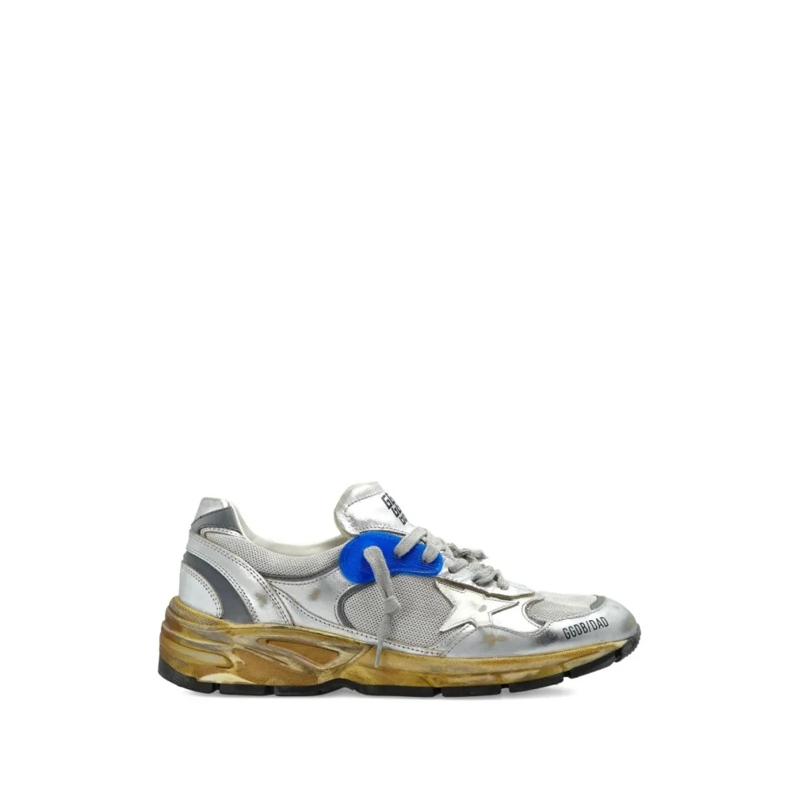 Golden Goose Low-Top-Sneaker Metallic Silver Sneakers With Bold Blue Detail And Silver