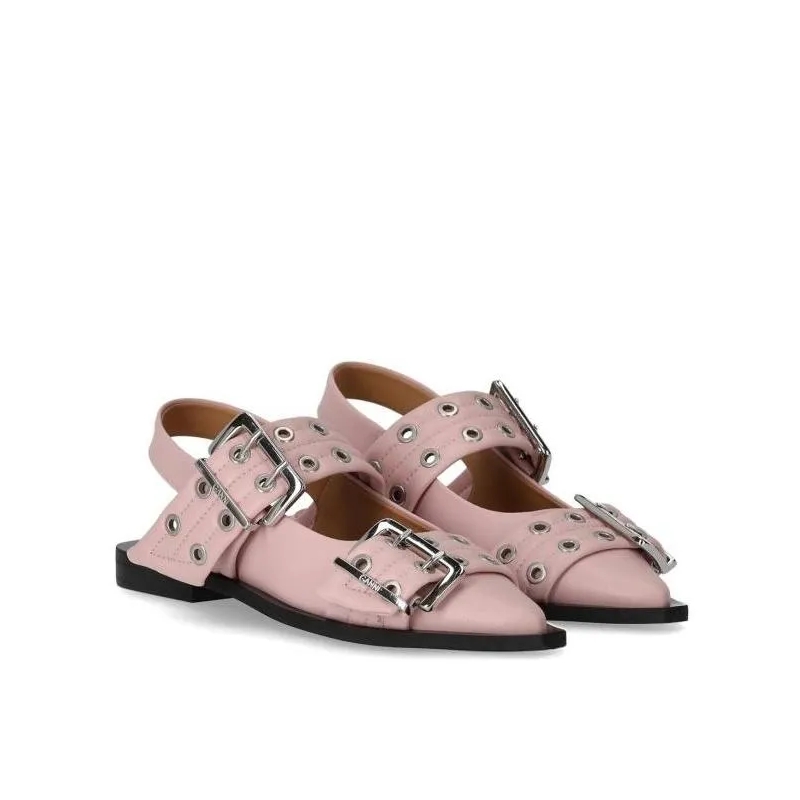 GANNI Ballerinas Pink Slingback Ballet Flat Shoe With Buckles Pink