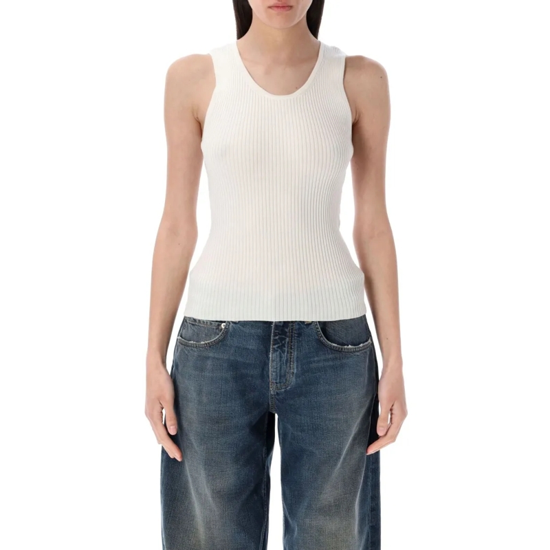 Balenciaga Blouse Ribbed White Tank Top With Embroidered Logo White