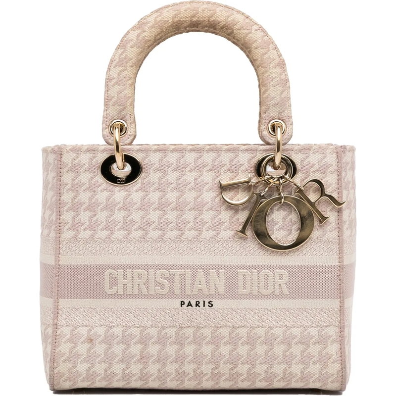 Christian Dior Schultertasche Medium Embroidered Canvas Houndstooth Lady D Lite rose