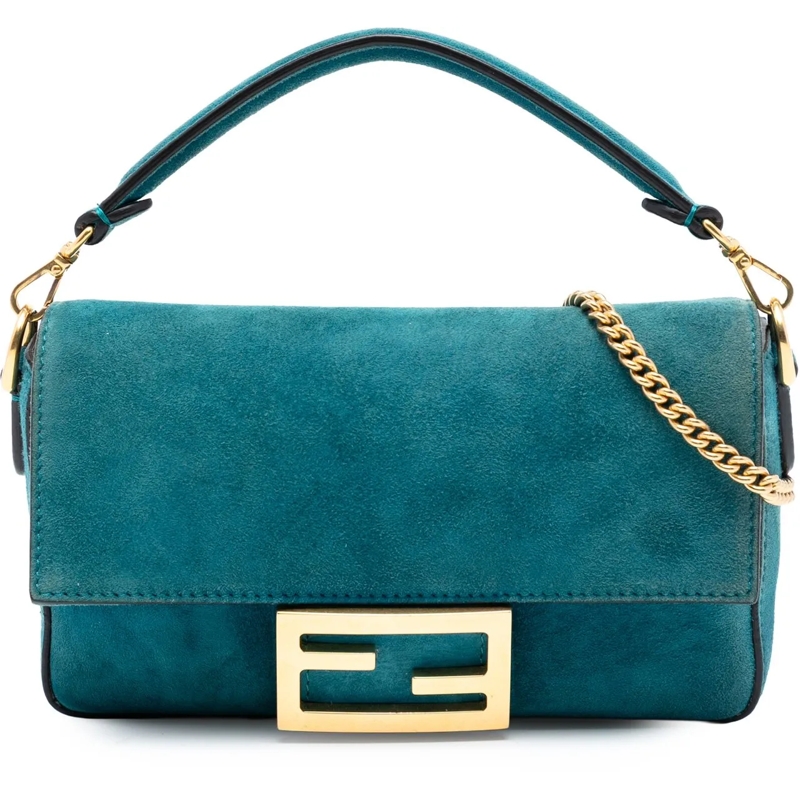 Fendi Schultertasche Mini Suede Baguette Satchel blau