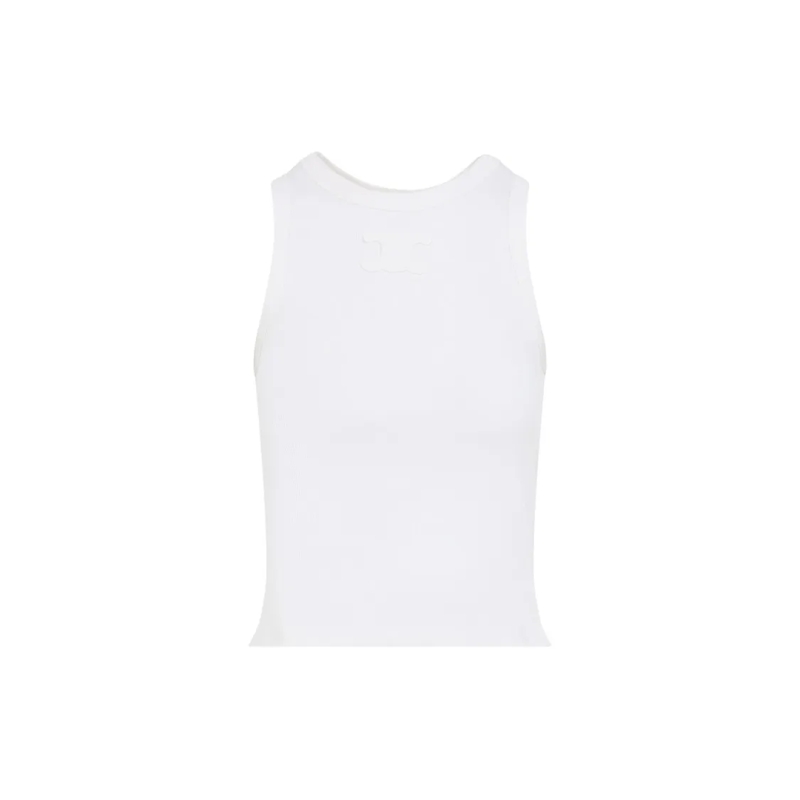 Celine Blouse Ribbed White Tank Top With Tonal Triomphe Logo White