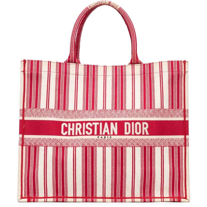 Christian Dior Shopper Large Striped Book Tote rot