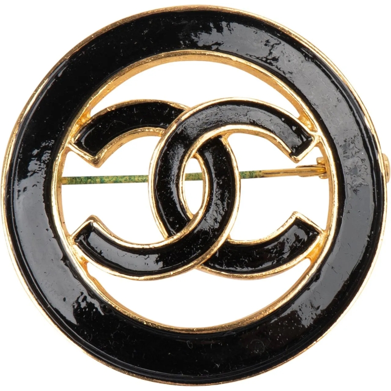 Chanel  Chanel Black Emaille Circle CC Brooch mehrfarbig