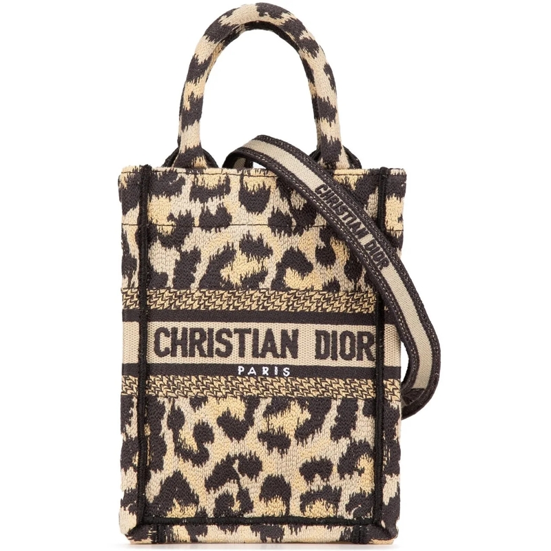 Christian Dior Tote Mizza Mini Embroidered Canvas Leopard Vertical Boo braun