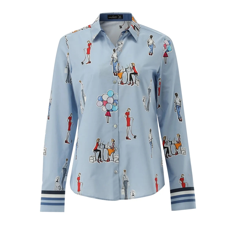 VAN LAACK Bluse Bluse Modern Fit Druck blau