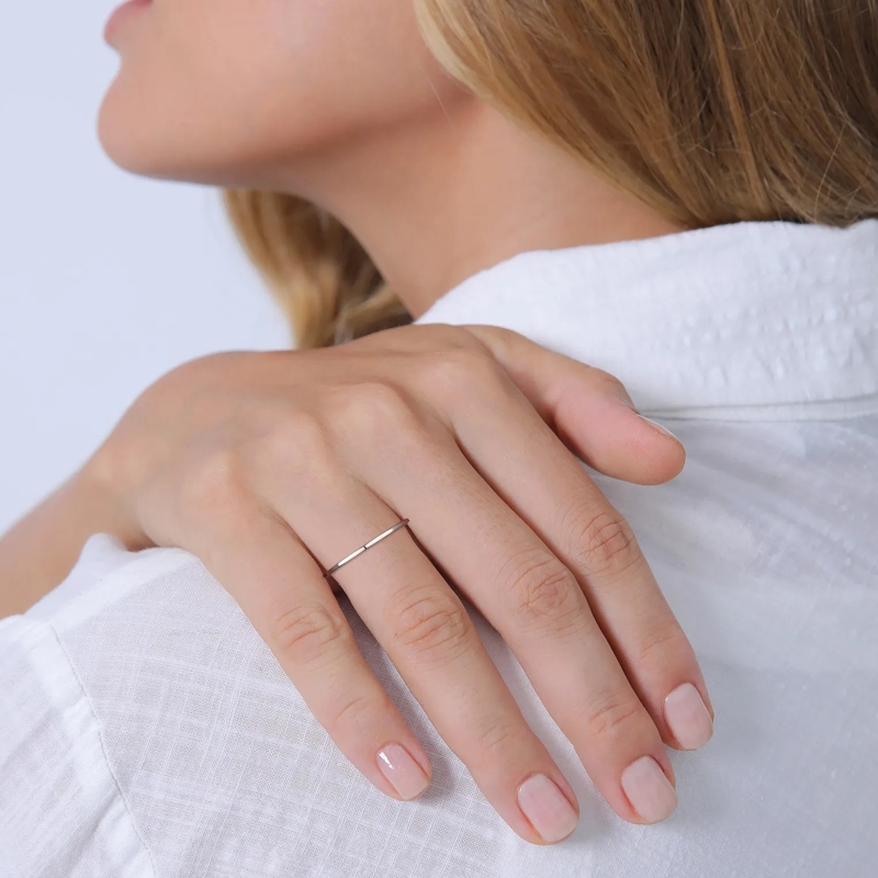 Elli Bandring Ring Bandring Geo Basic Minimal Look 585 Weißgold silber(Image 4)