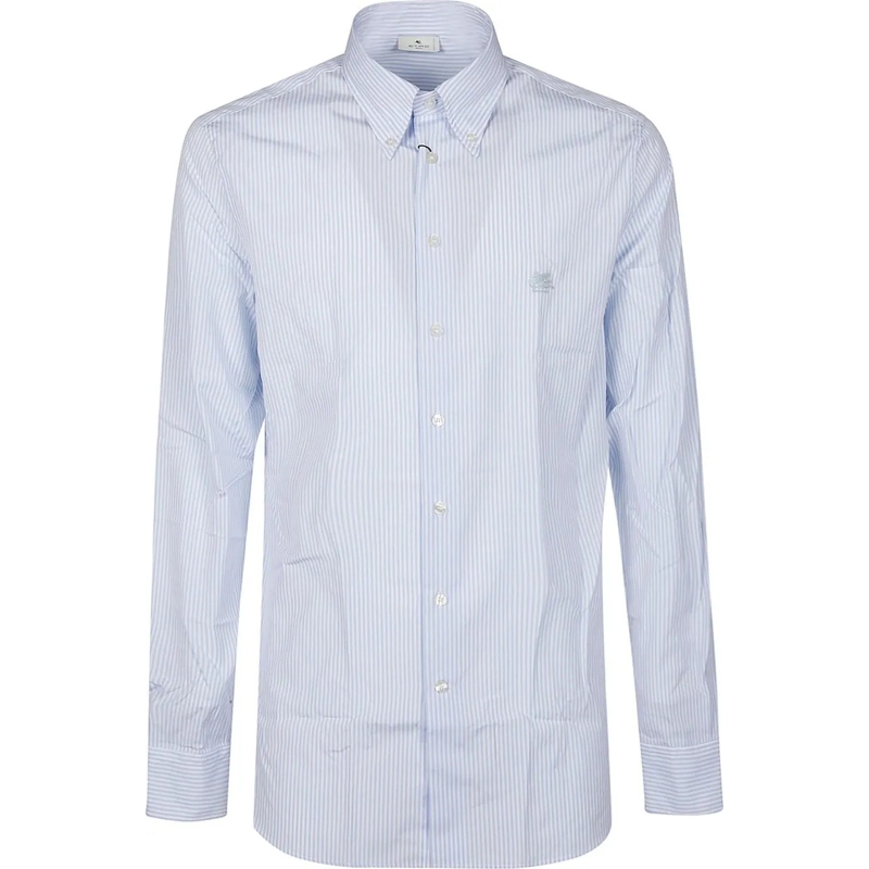 Etro Legeres Oberteil Fuji Botton Down Logo Slim Shirt Blue blau