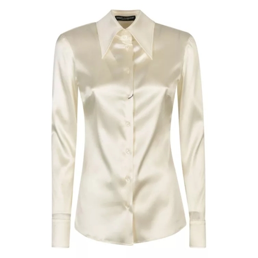 Dolce&Gabbana White Silk Long-Sleeved Shirt Neutrals 