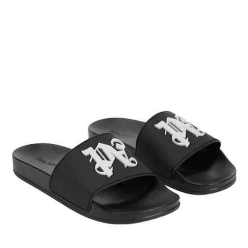 Palm Angels Monogram Black Polyurethane Pool Sliders Black Slip-in skor