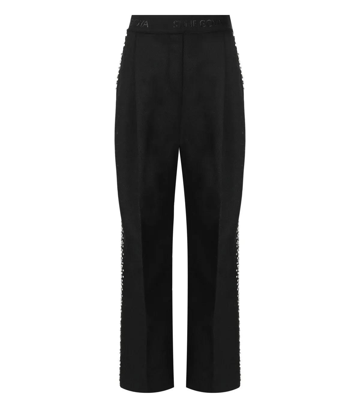 Thumbnail - Stine Goya - Ciara Black Wide Leg Pants With Rhinestones - Größe S - schwarz