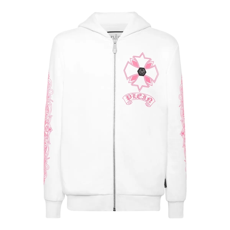 Philipp Plein Top Hoodie Sweatjacket Chrome weiss