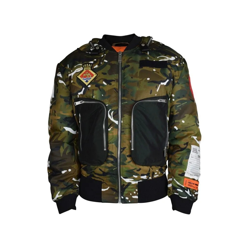 Heron Preston Bomberjacke Khaki Camouflage Bomber Jacket With Orange Lining Black