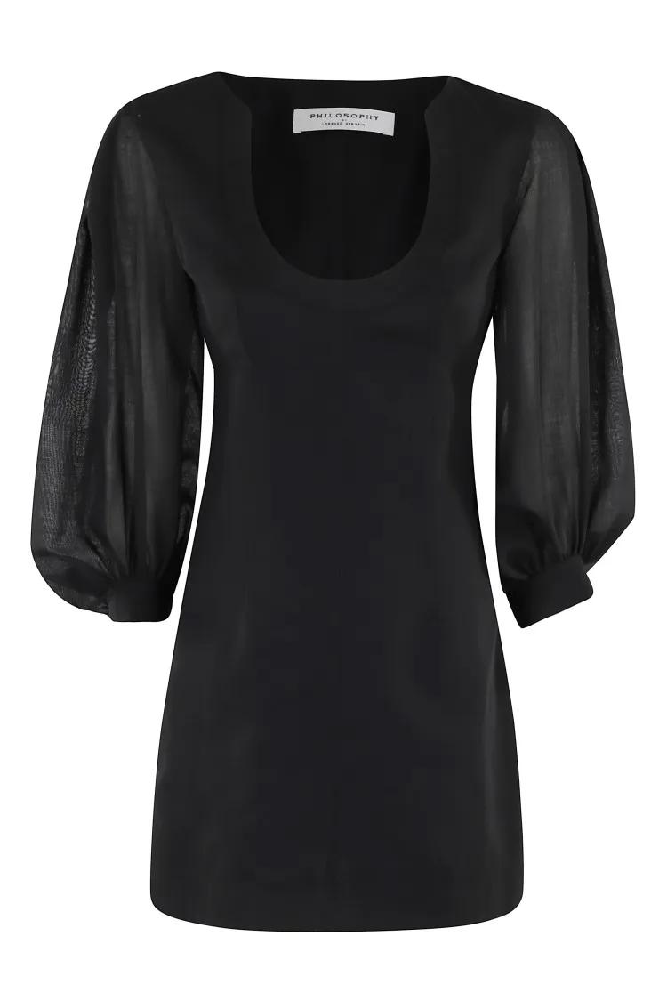 Thumbnail - Philosophy Di Lorenzo Serafini - Mini Dress With Sheer Long Sleeves - Größe 40 - schwarz