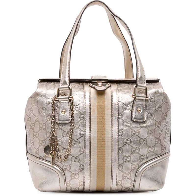 Gucci Tote Metallic Guccissima Web Treasure Handbag silber