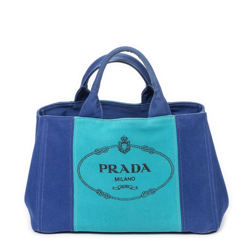 Prada Crossbody Bag Medium Bicolor Canapa Tote royalblau