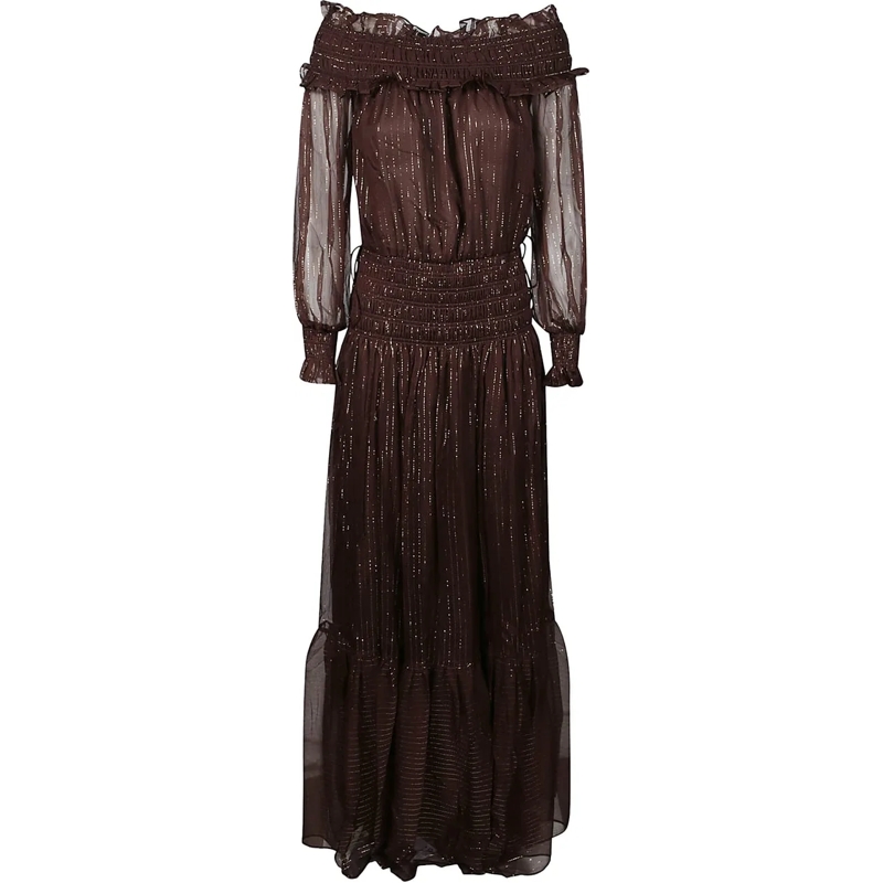 Self Portrait Midikleid Georgette Long Dress Brown braun