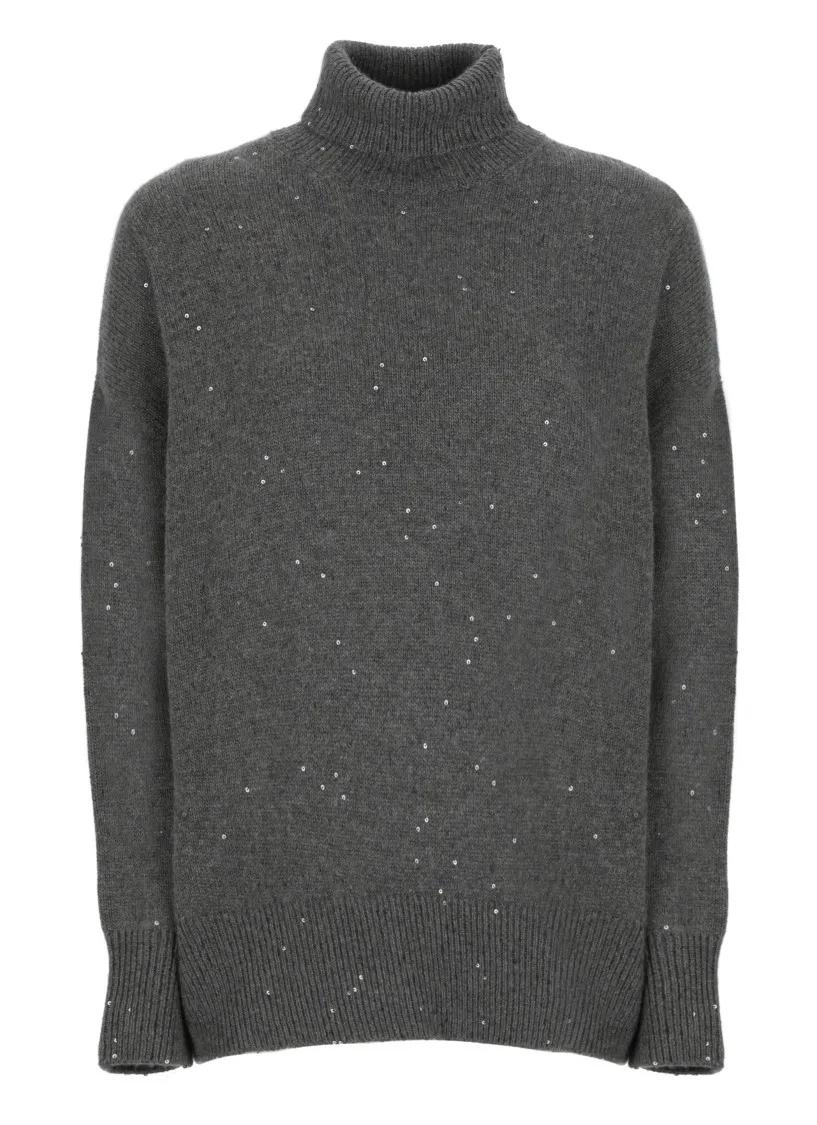 Brunello Cucinelli - Grey High Neck Sweater With Sequins - Größe S - grau