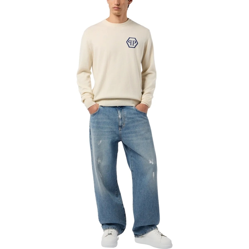 Philipp Plein  Cashmere Roundneck Pullover Jacquard Hexagon weiss(Image 4)