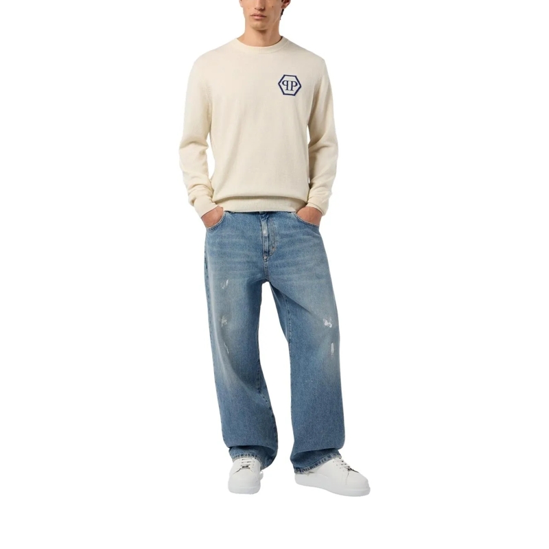 Philipp Plein Kaschmirpullover Cashmere Roundneck Pullover Jacquard Hexagon weiss(Image 3)