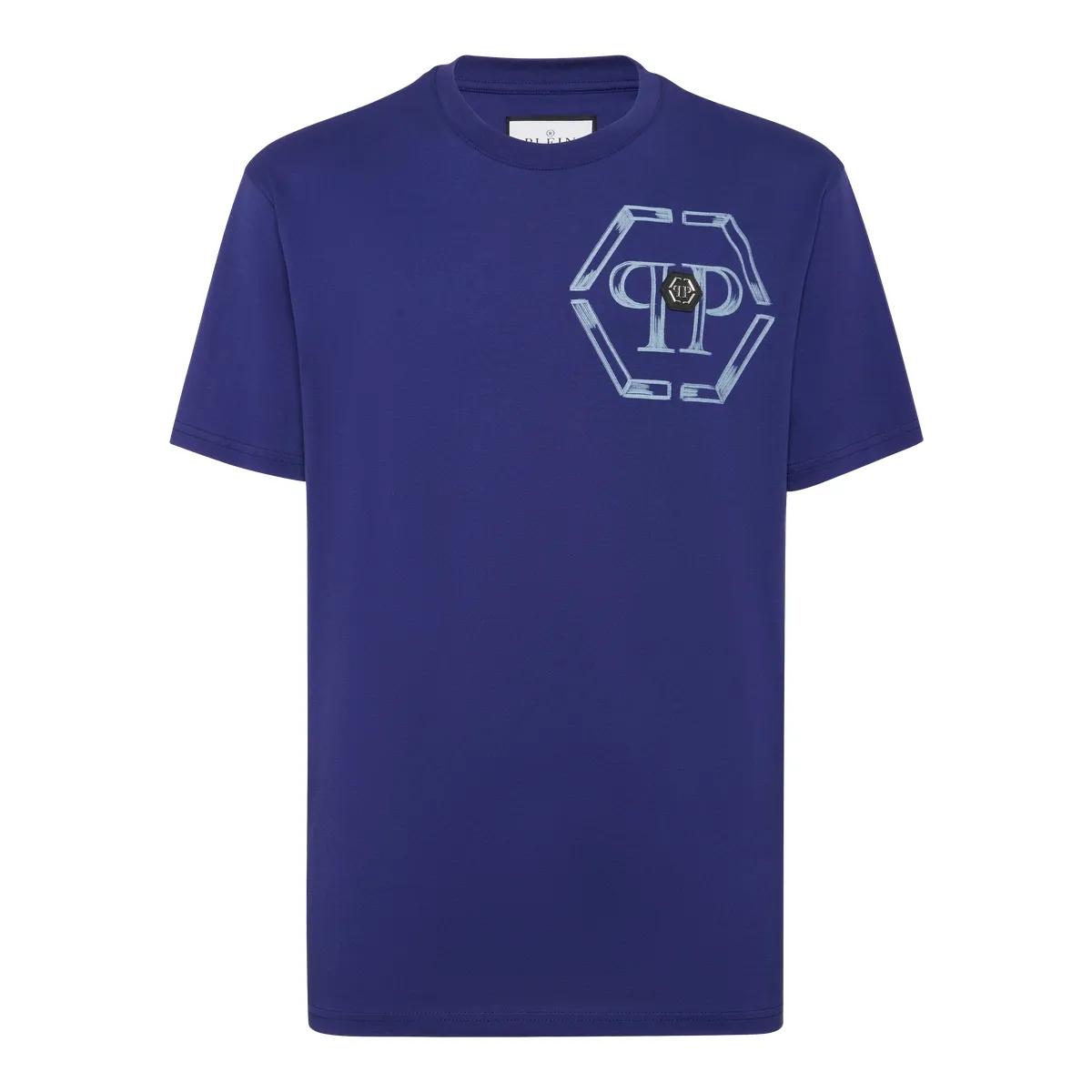 Thumbnail - Philipp Plein - Jersey T-Shirt Round Neck Ss Hexagon - Größe M - blau