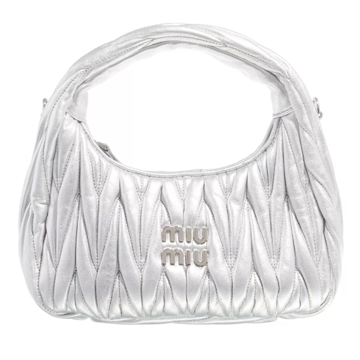 Miu Miu Wander Mateless Nappa Leather Mini Hobo Bag Silver Minitasche