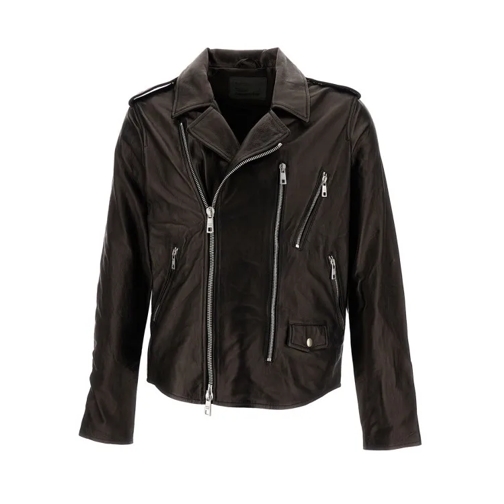 Giorgio Brato Übergangsjacke Black Zip-Up Biker Jacket In Smooth Leather Black