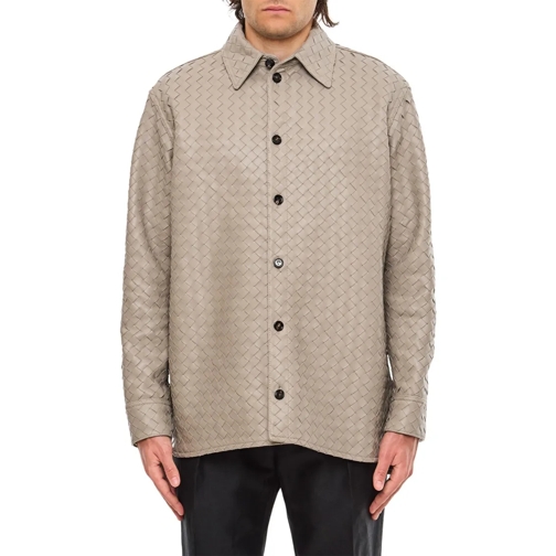 Bottega Veneta Lederjacken Intreccio Leather Shirt Grey