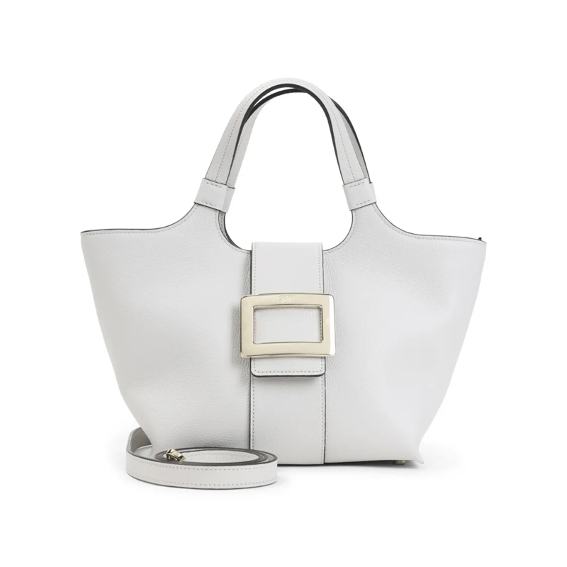 Roger Vivier Sac à bandoulière Structured Grey Leather Handbag With Metal Buckle White