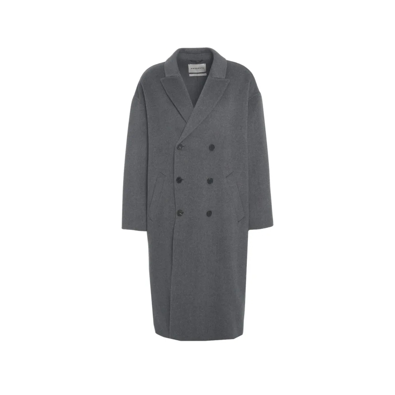 Amaranto  Oversized Double-Breasted Gray Coat With Wool And  Grey