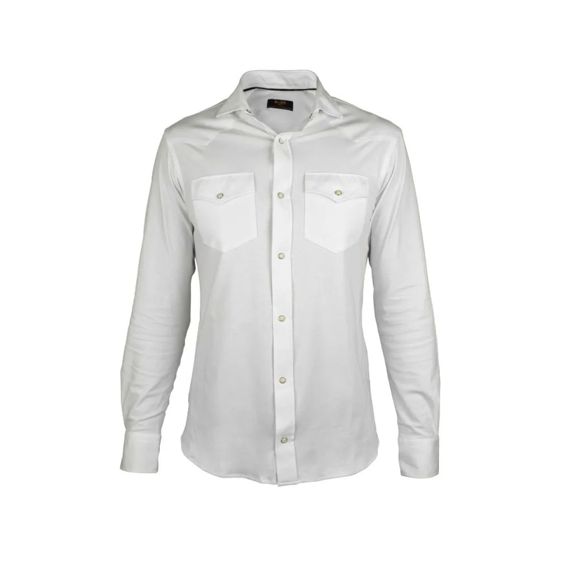 Moorer Hemd Tight-Fit White Cotton Shirt With Patch Pockets White