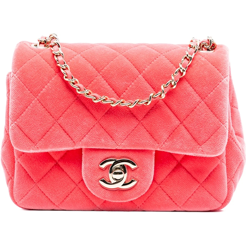Chanel Schultertasche Mini Square Classic Velvet Pearl Crush Single Flap rose