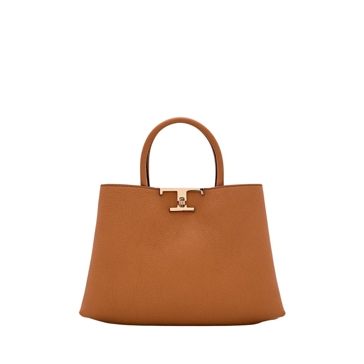 Tod s Small T Metal Leather Shopping Bag Brown Tote