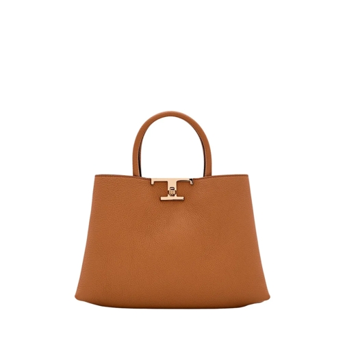 Tod's Small T Metal Leather Shopping Bag Brown Draagtas