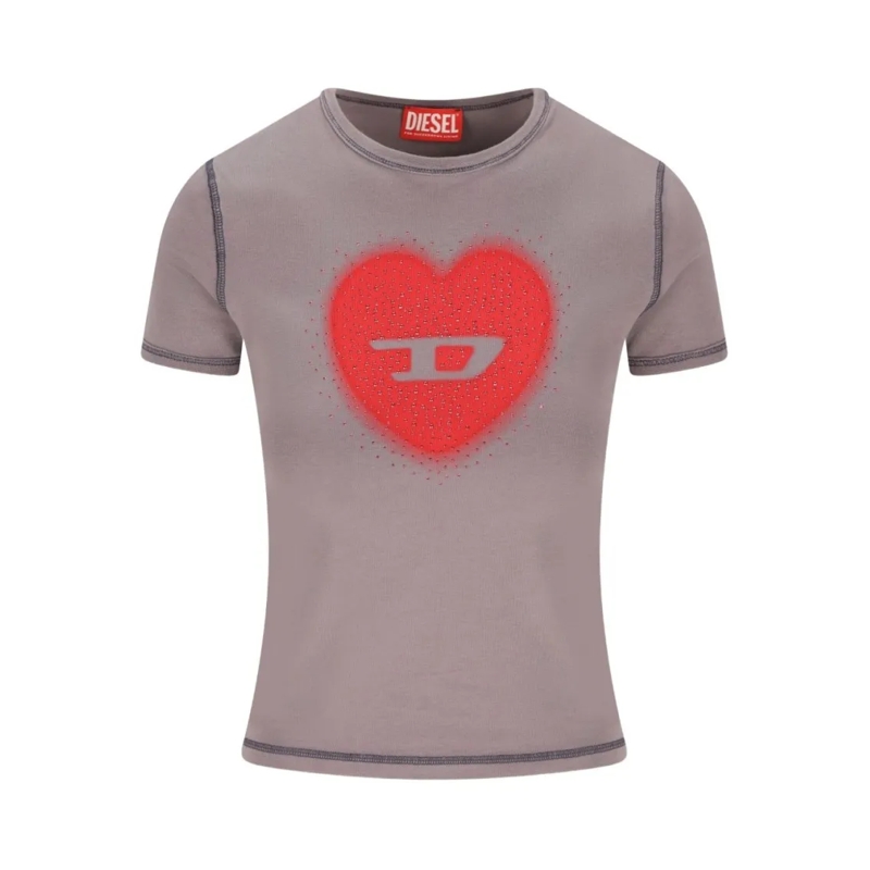 Diesel T-shirt Fitted Short-Sleeved T-Shirt With Heart Graphic Grey