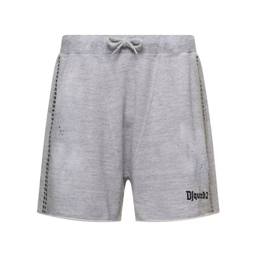 Dsquared2 Grey Bermuda Shorts With Studs Detailing And Paint Grey Bermuda Shhorts