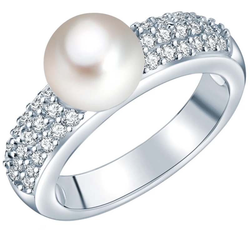 Valero Pearls Ring Sterling Silber Perlen-Ring Zirkonia Süßwasser-Zuc silber
