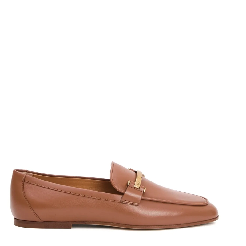 Tod's Ballerinas Sole Leather Leather Leather Gold Bar Moccasin Brown