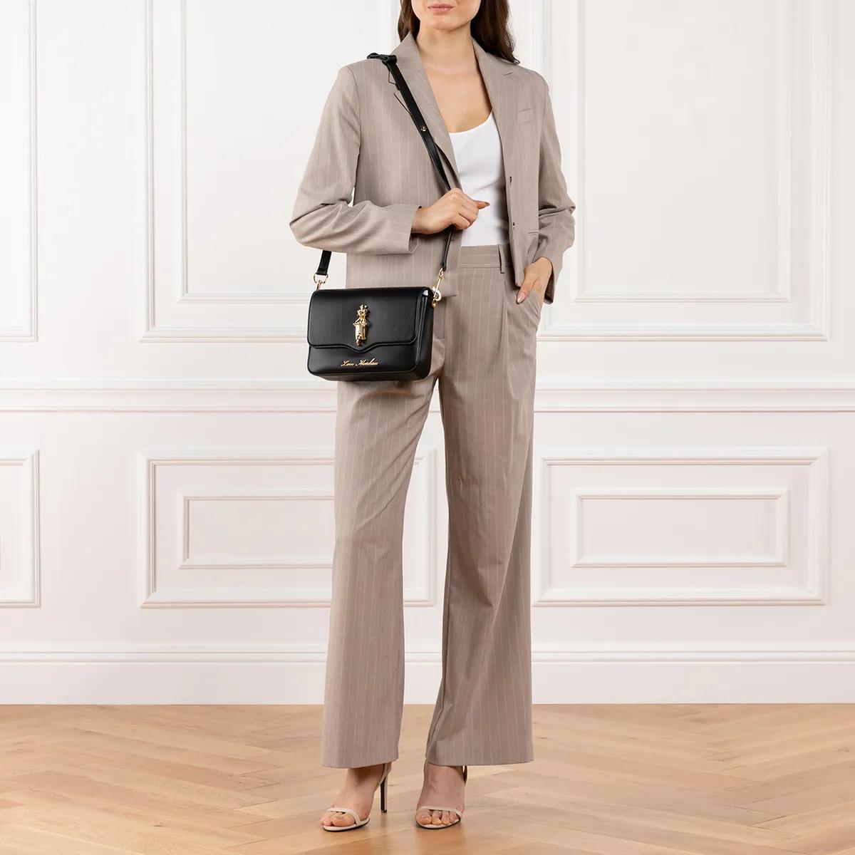 Love Moschino Zwarte Leren Schoudertas met Gouden Details Black Dames