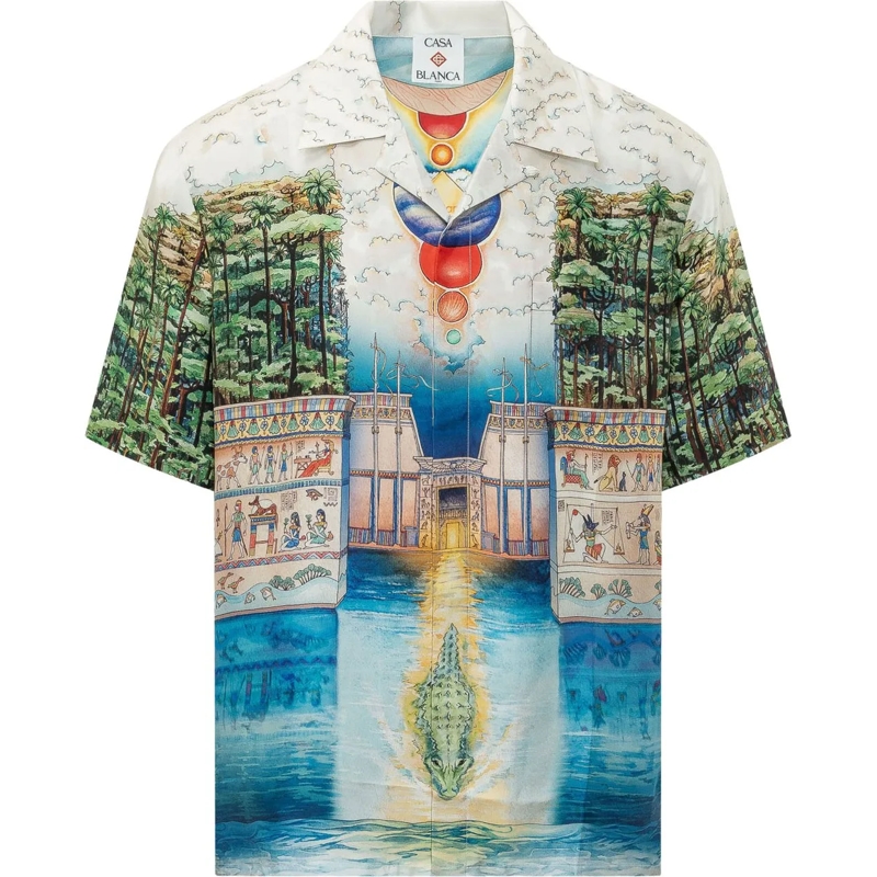 Casablanca Legeres Oberteil Camicia con Stampa Paesaggio mehrfarbig
