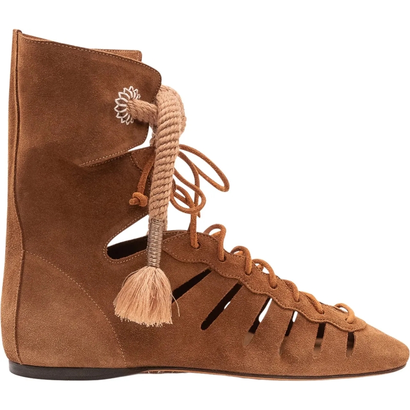 Isabel Marant Bottes Stivaletto Liade con Lacci e Nappine beige