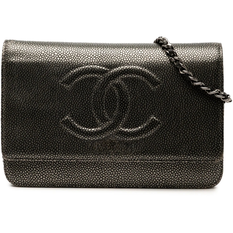 Chanel Schultertasche CC Metallic Caviar Wallet on Chain schwarz