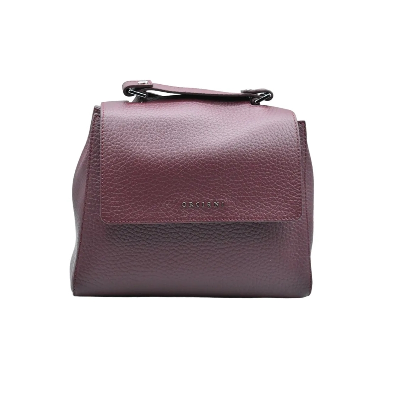 Orciani Crossbody Bag Compact Burgundy Pebbled Handbag With Hidden Closu Grey