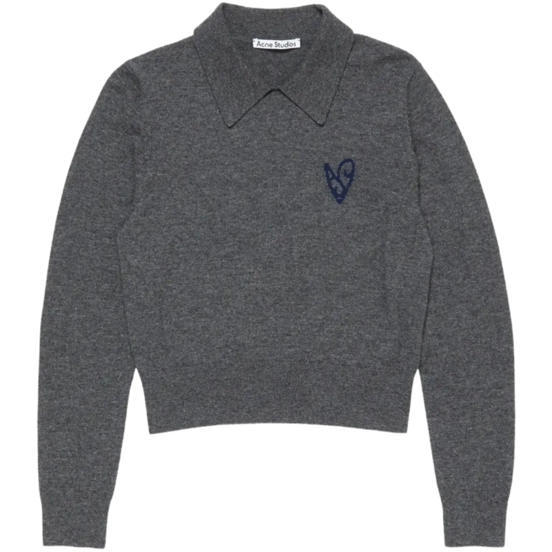 Acne Studios Top Acne Studios Knitted Polo Dark Grey Melange grau