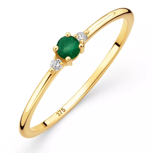 DIAMADA 9K Ring with Diamond and Emerald (Brazil) Yellow Gold and Green Diamond Ring